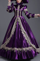 Purple Long Sleeves High Collar High Waisted Cardigan Ruffled Victorian Lolita Prom Dress